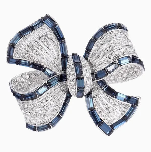 Alloy bow brooch in purplish red, blue, and purple colours for women