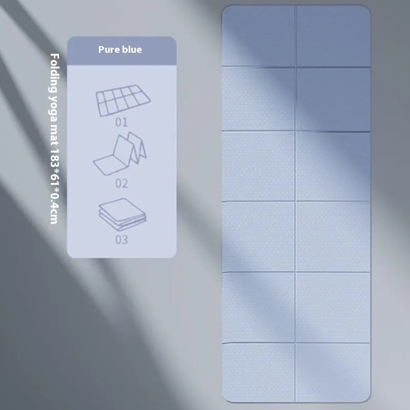 Blue folding TPE gymnastic mat unfolded showing 183cm length and 61cm width