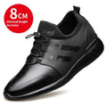 Men's black casual height increasing sneakers with genuine leather upper and hidden wedge heel