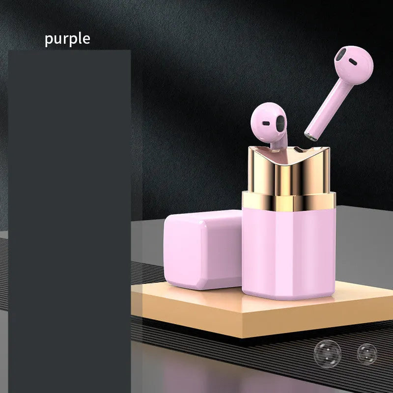 Lipstick-style Bluetooth wireless earphones in black pink purple white colours
