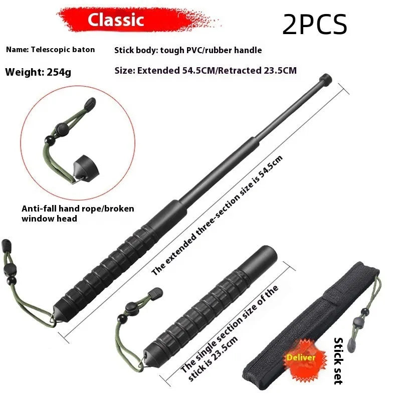 Black PVC plastic three-section stretchable self-defense baton 54cm long