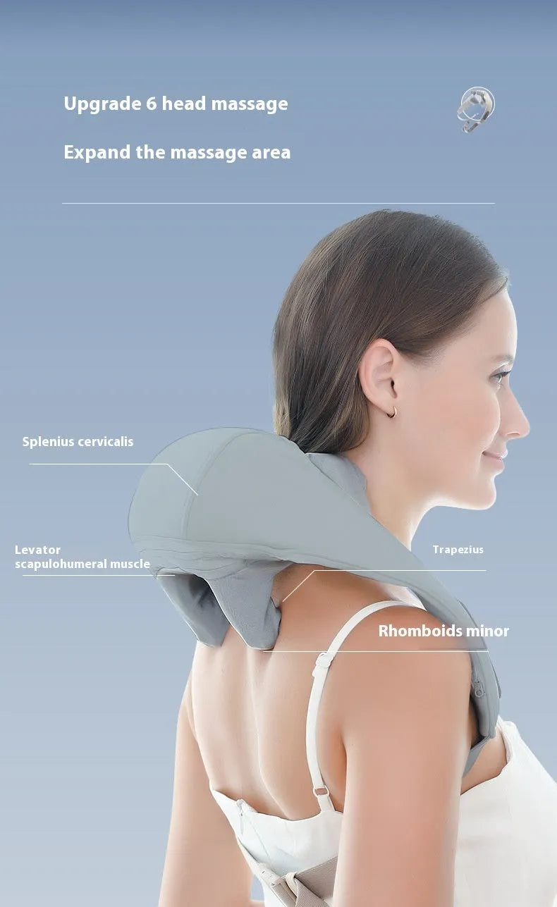 Grey elastic fabric USB-powered neck and back massager with infrared physiotherapy function