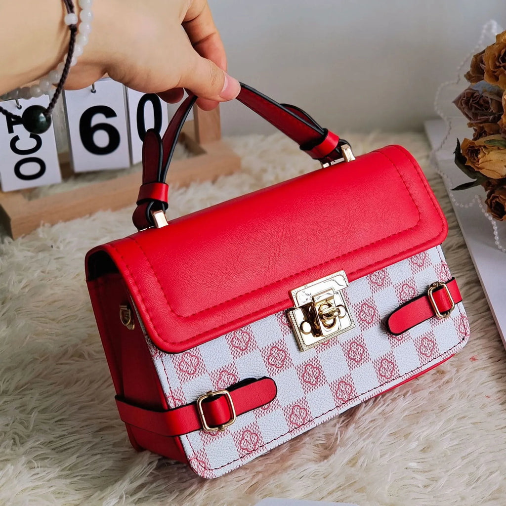 Retro small square pattern ethnic crossbody bag in PU material with floral stitching details
