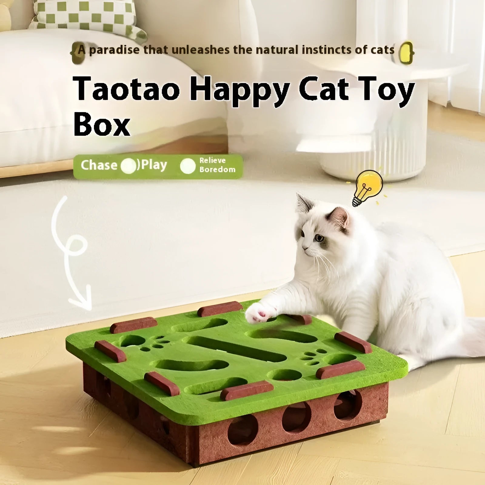 Square felt cat toy box with multiple entry holes for hide-and-seek play