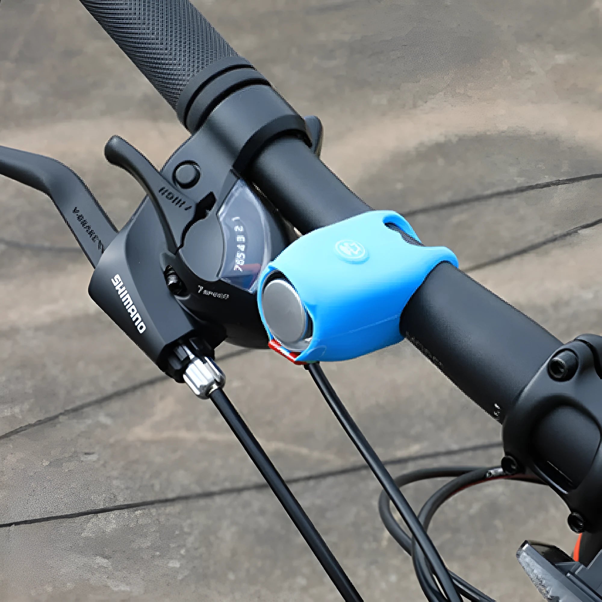 Electronic bicycle horn for handlebars in plastic, available in black green purple white red blue, with button battery power