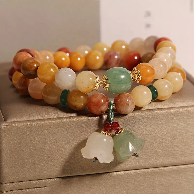 Natural jinsi jade multi-layer women's bracelet with adjustable orchid pendant clasp