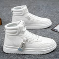 Men's Korean-style short boots in white and black, artificial PU upper, sizes 39 to 44