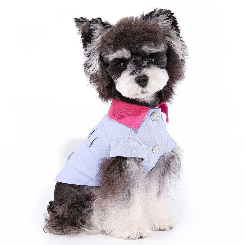 Blue and purple polyester dog vest with leash ring for small dogs