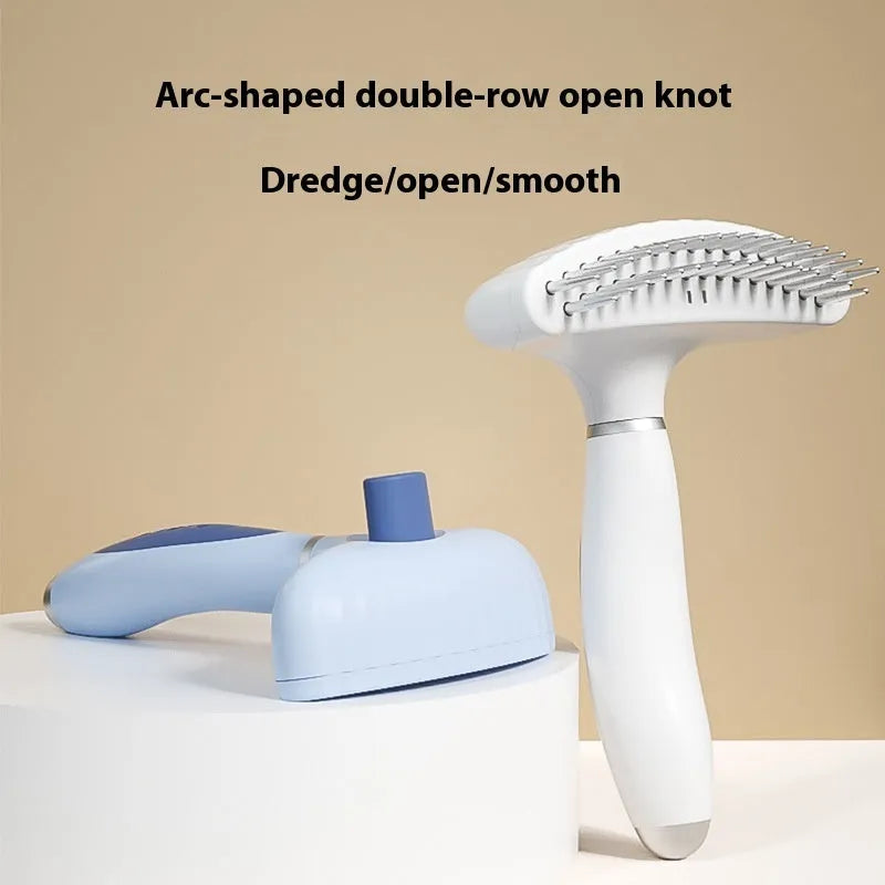 Azure blue and white double-row stainless steel dog grooming napping comb.