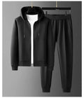 Men's casual modal cardigan suit set with hood and wrinkle-free finish in brown, loose fit, autumn sportswear