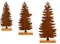 Three rusty iron Christmas decorations with elk and tree designs for rustic seasonal display
