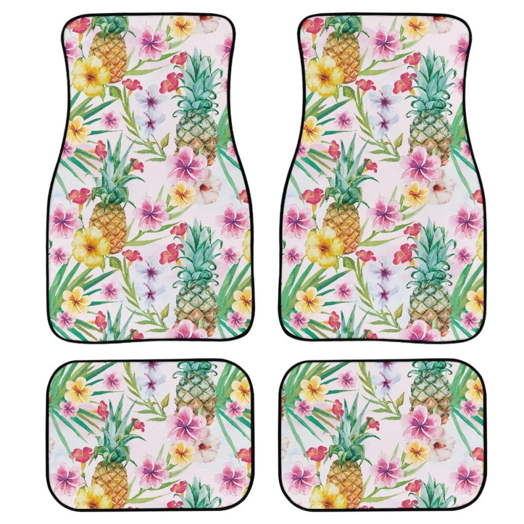 Four-piece set of black printed rubber car floor mats with a 20mm thickness and waterproof lining.