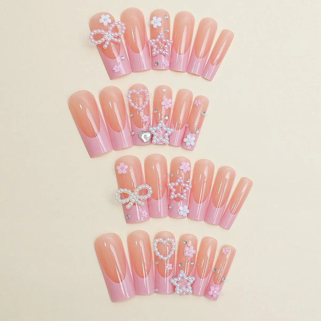 Super long French spot drill bow nail decorations in love pattern design, colour XB-70-48