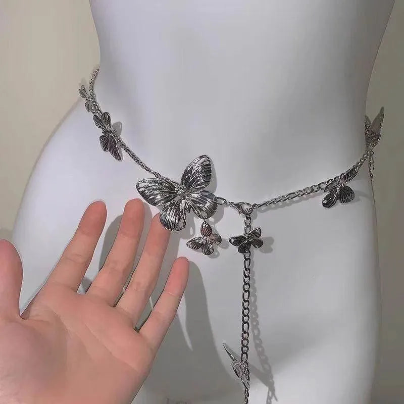 Butterfly waist chain belt with 40cm width in gold alloy finish