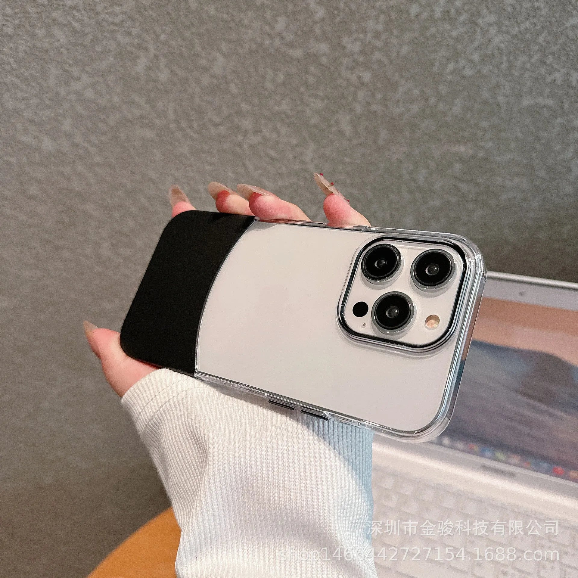 Splicing two-in-one PC hard phone case for iPhone, shockproof and drop resistant, black colour