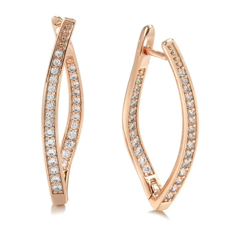 Pair of geometric zircon drop earrings for women in copper with H0493 colour