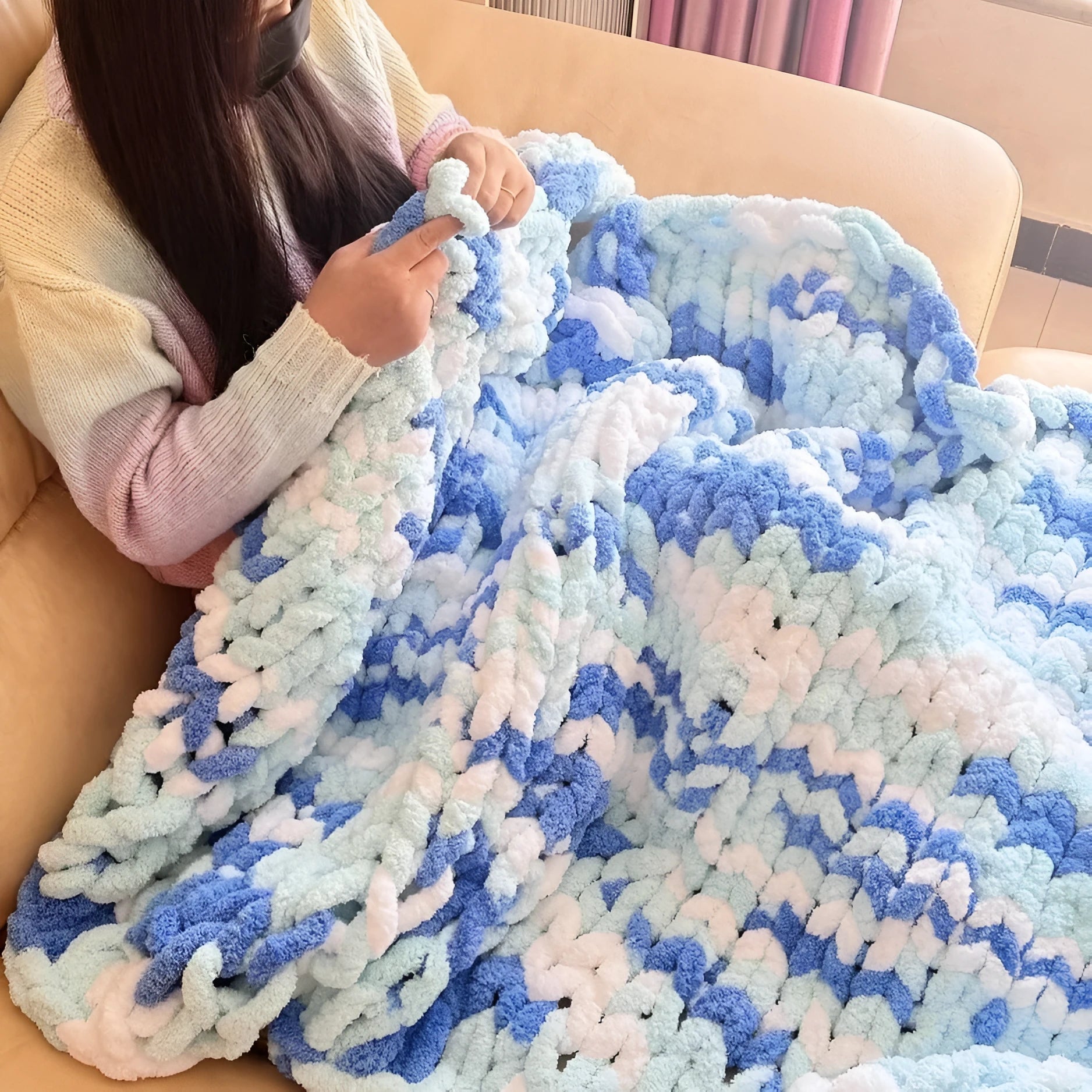 Chenille knitted braided gravity blanket in modern simplicity style showing textured surface