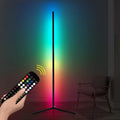 Black smart floor lamp with RGB lighting and remote control for bedroom atmospheric illumination