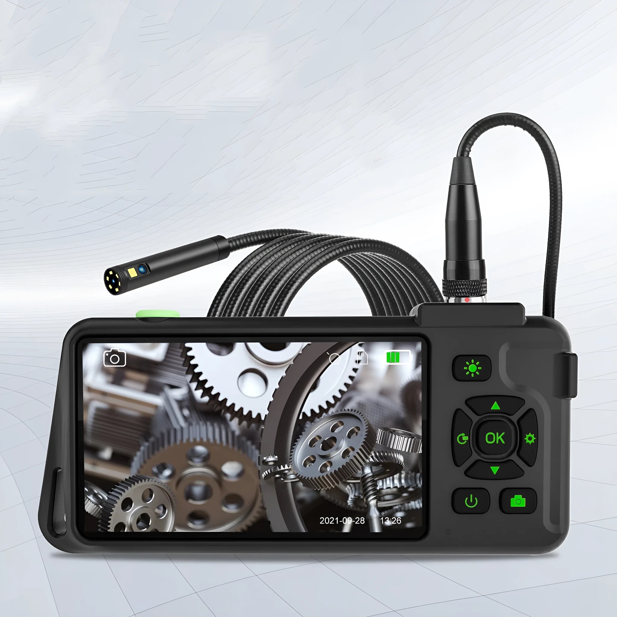 Portable handheld industrial endoscope with 4.5-inch screen and 1 metre cable for automotive inspection