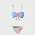 Women's lace-up triangle bikini swimsuit set in a colour-matching design.