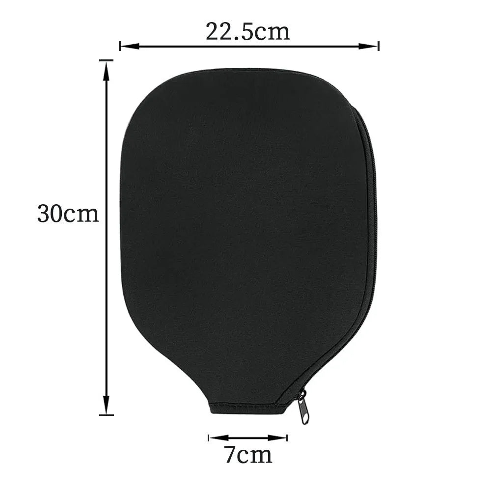Black neoprene protective sleeve for a table tennis racket on a grey background.