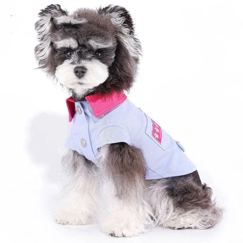 Blue and purple polyester dog vest with leash ring for small dogs