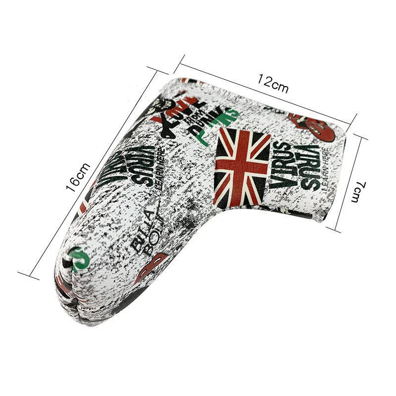 Colourful golf putter sleeve for straight bars with novelty designs and waterproof PU construction