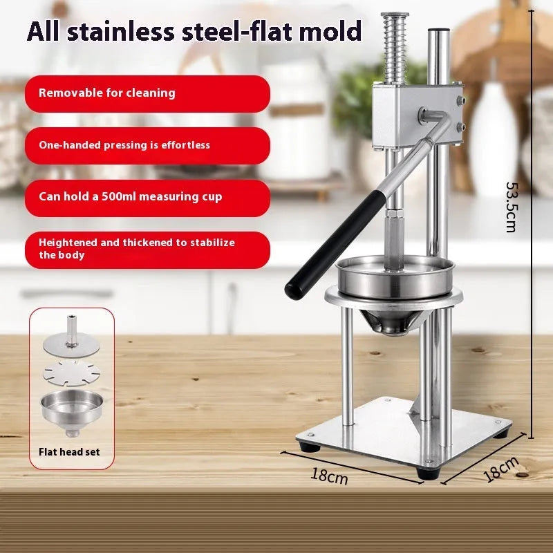 Commercial stainless steel manual citrus juicer with 480cm length on a countertop.