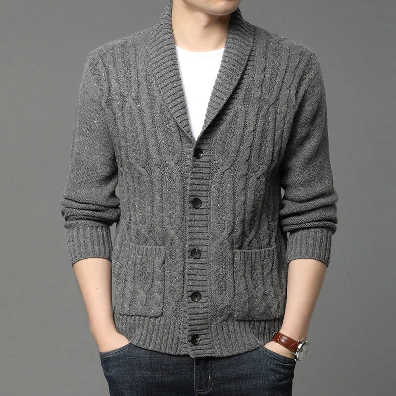 Men's Korean style jacquard pattern knitted jacket cardigan in straight cut design
