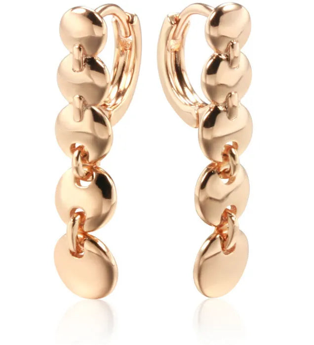 Gold-coloured copper retro earrings with woven texture in long round circle shape