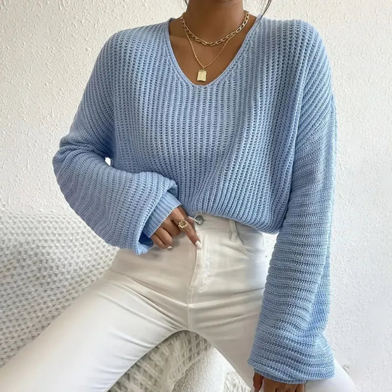 Women's solid colour polyester long sleeve pullover in five colour options with loose fit