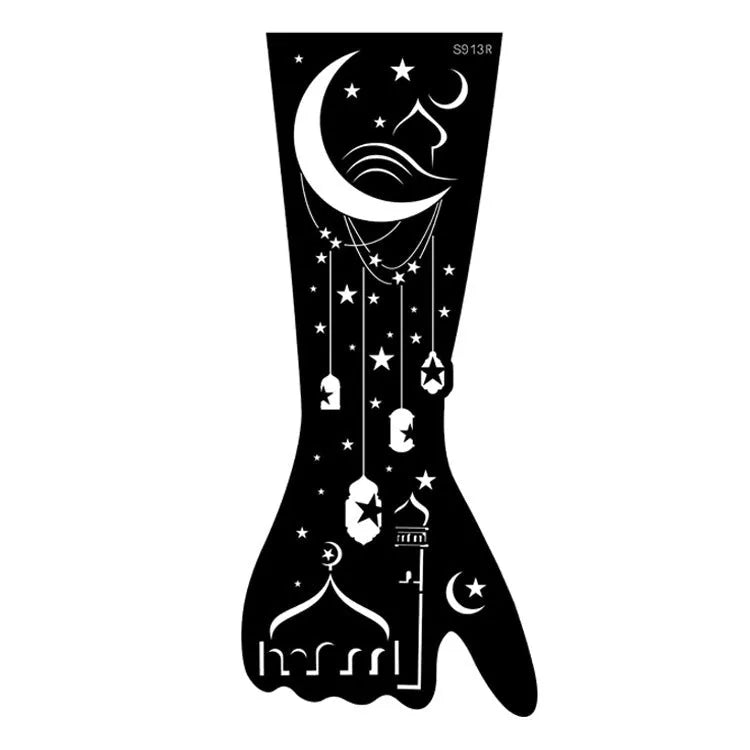 Pack of geometric hollow template tattoo stickers with machine-cut paper stencils for DIY art.