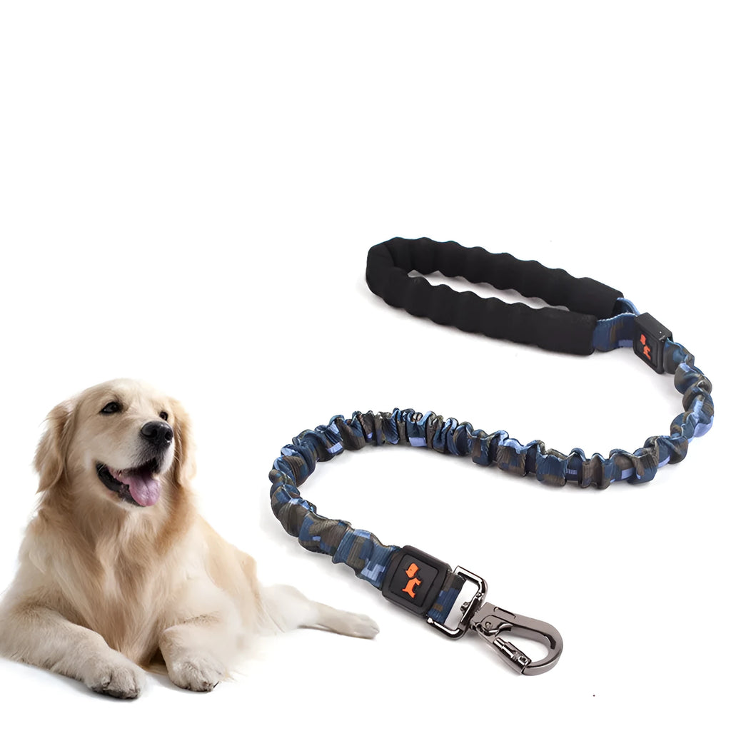 Nylon dog leash for large dogs in camouflage green, short length 80-120cm, with metal clip on plain webbing