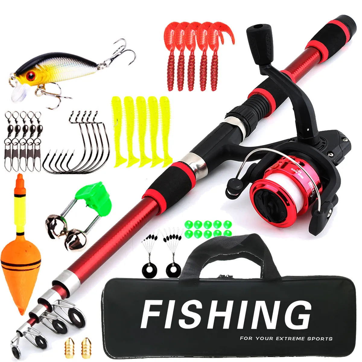 Novice children's fishing rod with pole and wheel suit in blue, green, red or yellow colour options