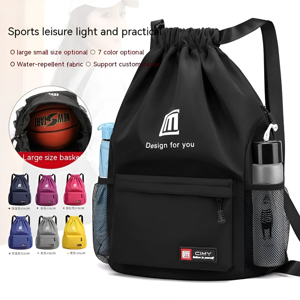 Large black Oxford travel backpack with drawstring closure and double shoulder straps