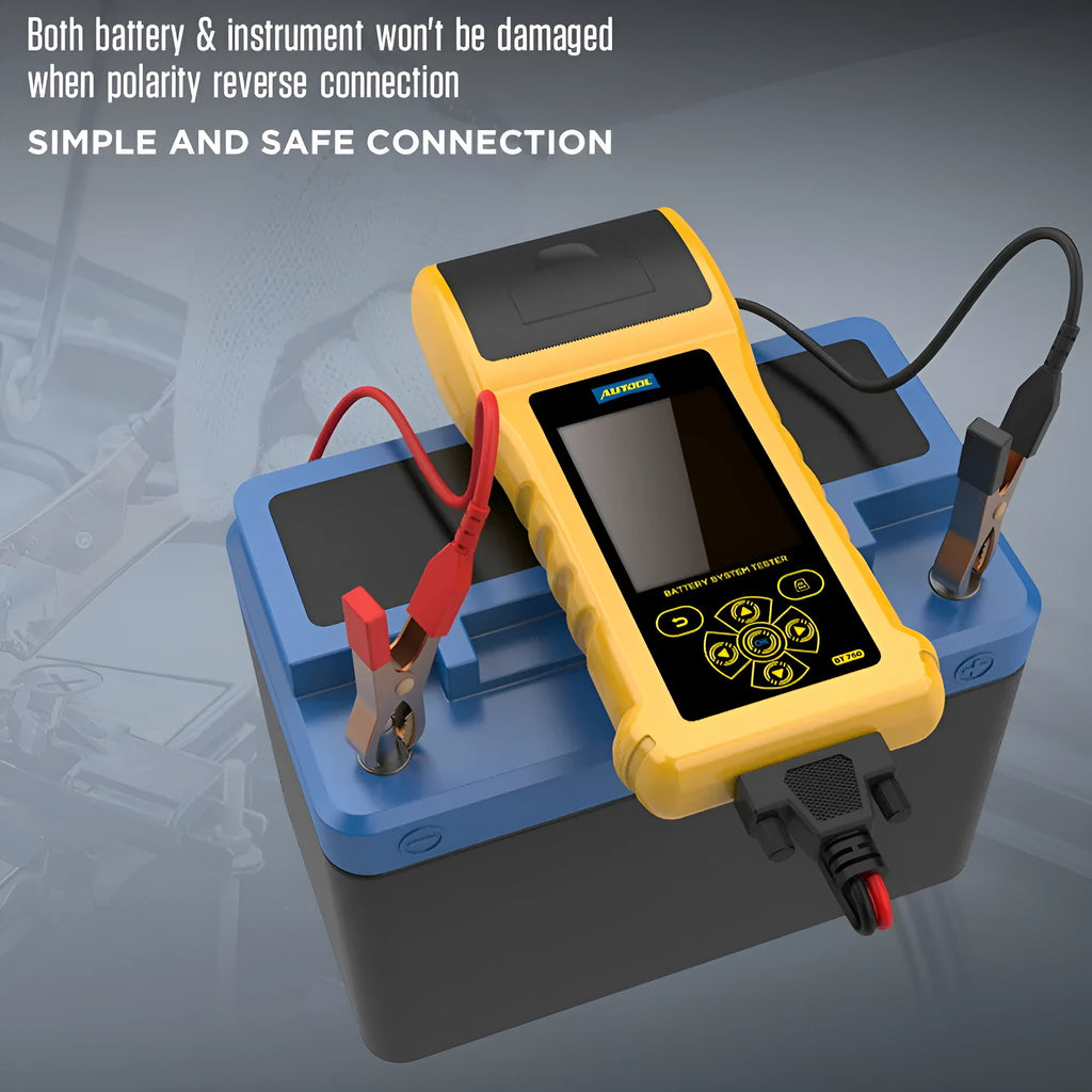 Autool BT760 vehicle battery tester with colour screen display and thermal printer for 12V 24V diagnostic testing