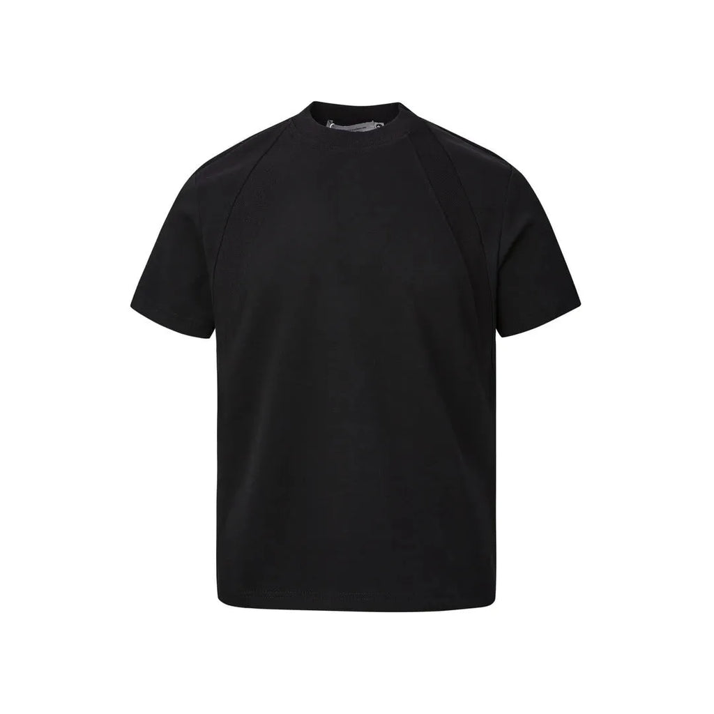 Men's air layer stitching short sleeve top in black loose fit casual wear