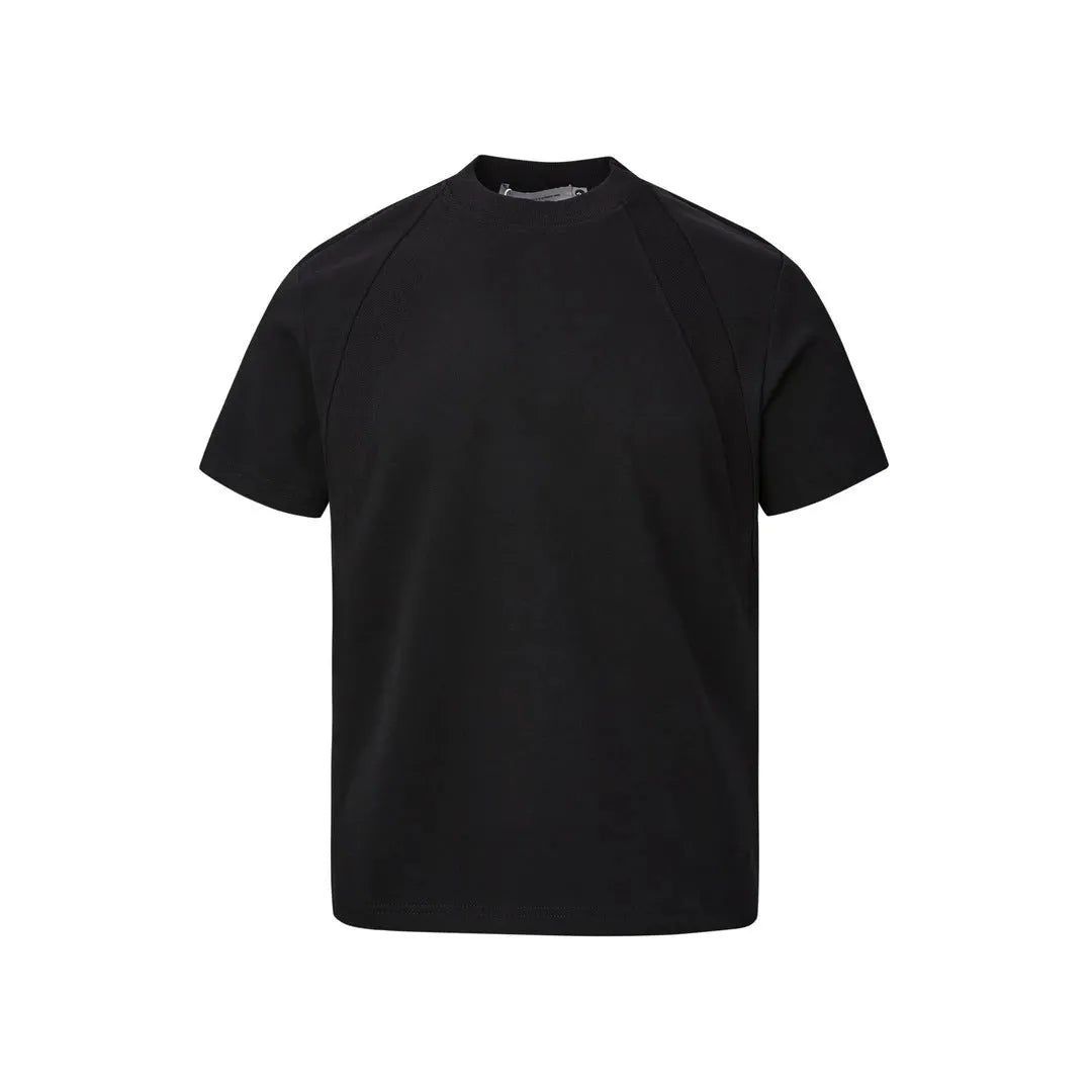 Men's air layer stitching short sleeve top in black loose fit casual wear
