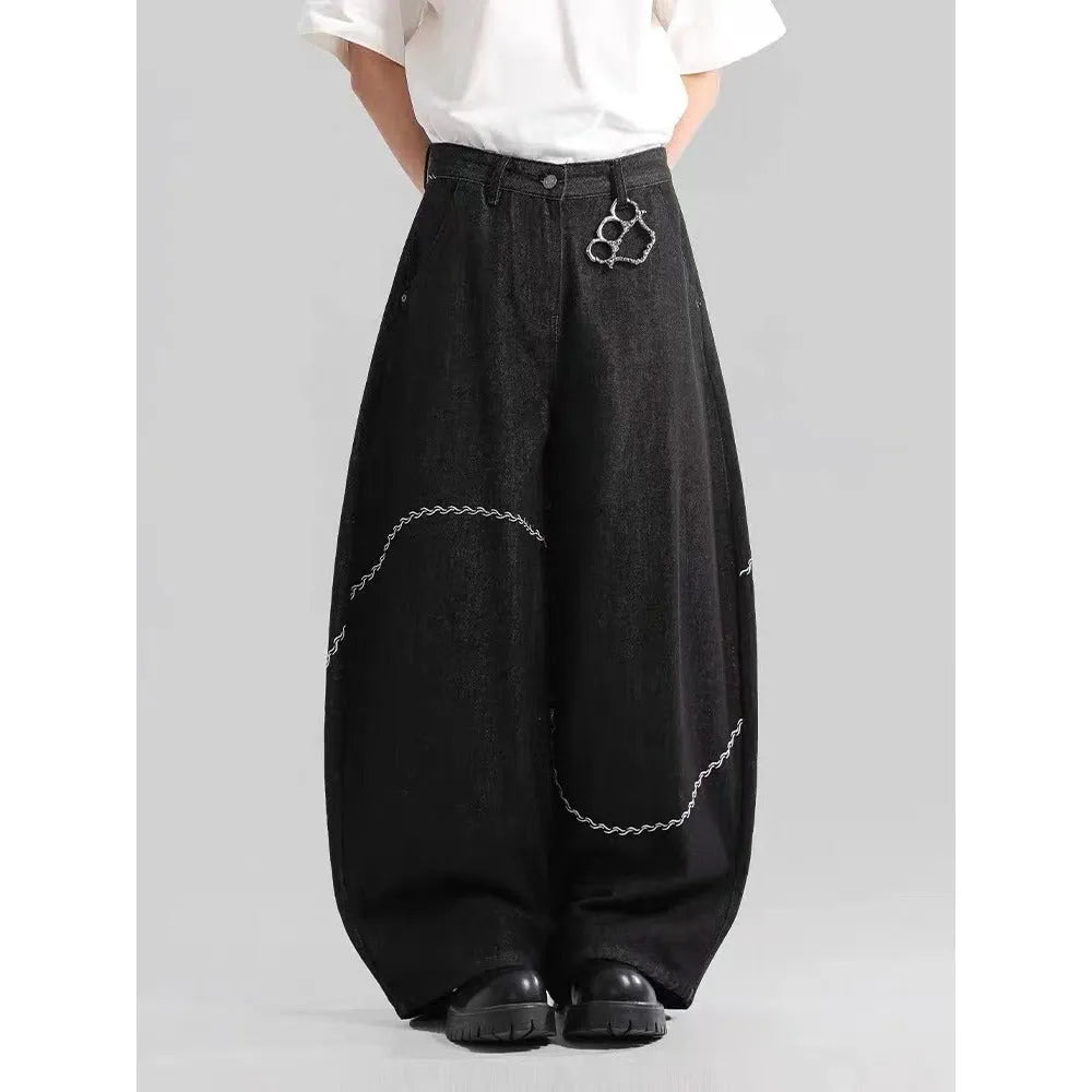 Black straight-leg denim trousers with micro-elastic fabric for autumn and winter casual wear