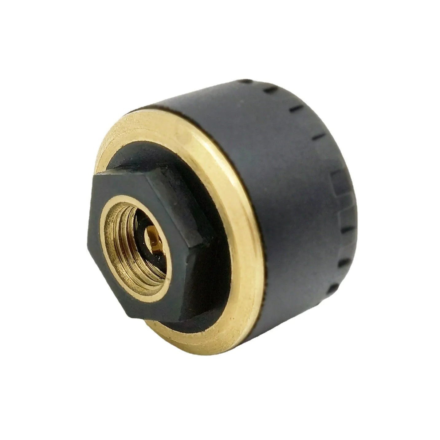 Four black wireless Bluetooth tyre pressure sensors for car monitoring system with mobile phone display