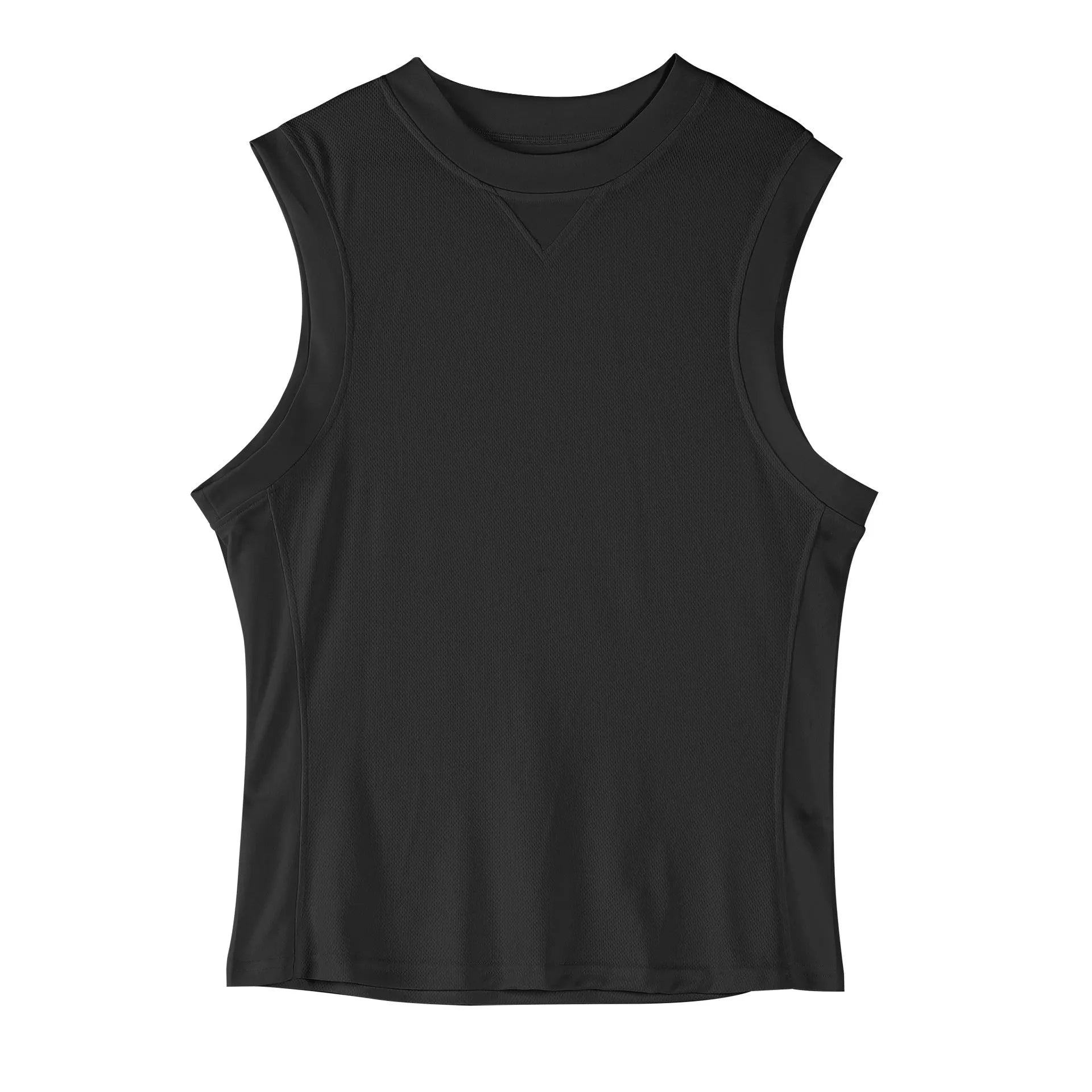Men's loose fit polyester sports vest in white and black colours for summer fitness