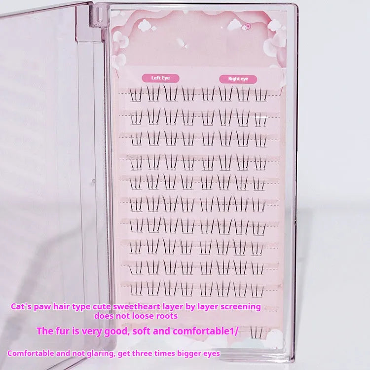 Kitten's Paw design false eyelashes with segmented sheer root in mixed 4-5-6mm lengths