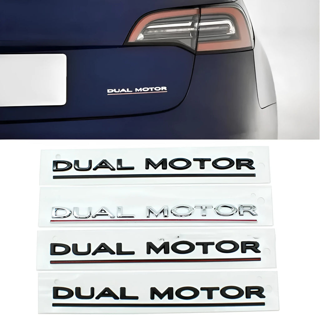 Black and red ABS plastic performance letter sticker for Tesla Model 3 bumper, measuring 19cm long.