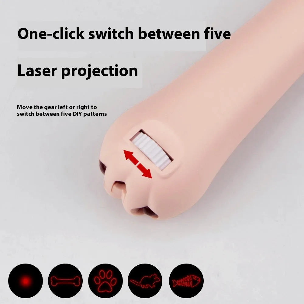 Infrared cat teasing wand with laser pointer and LED moonlight lamp showing pet footprints design