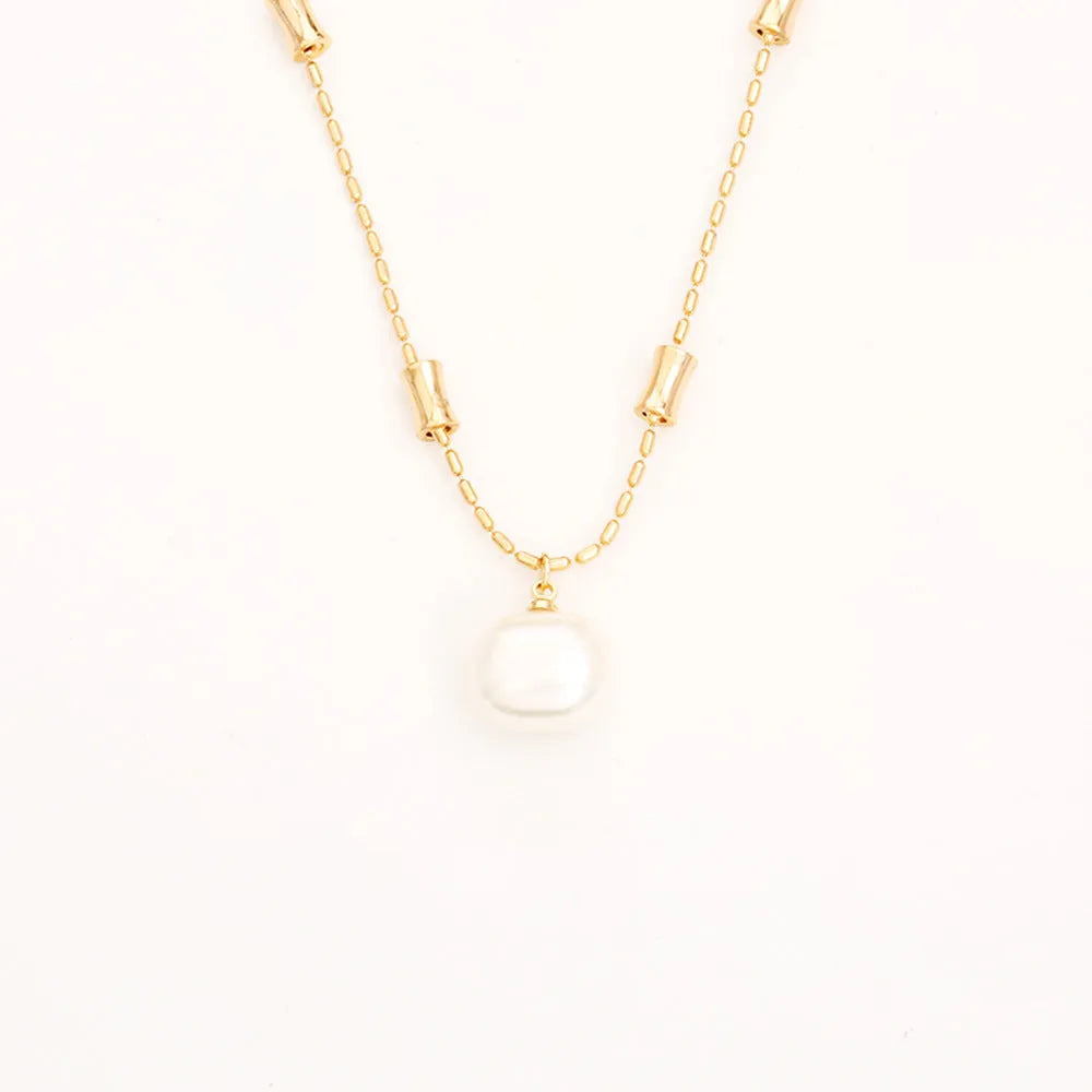 Cube sugar pearl necklace and stud earrings set on a woman, real gold plated copper, imitation pearls, adjustable chain 41-50cm