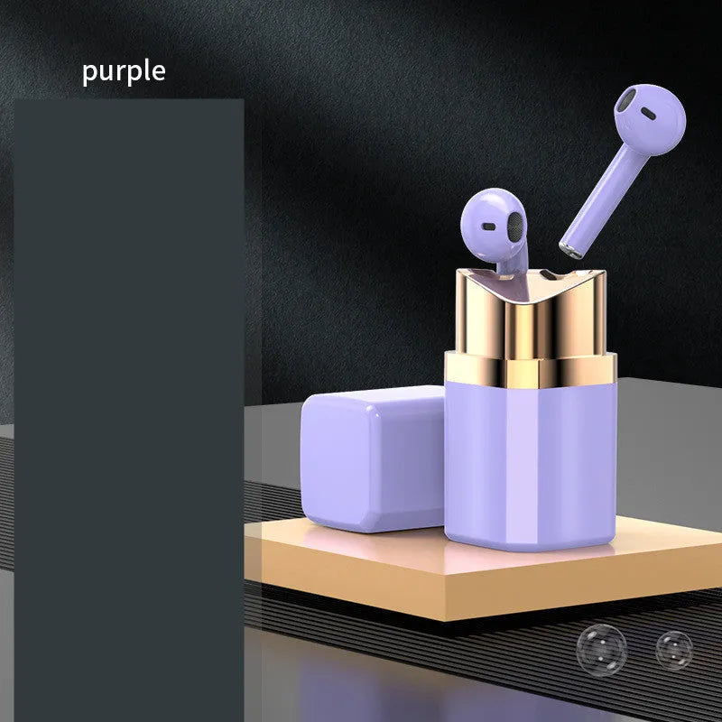 Lipstick-style Bluetooth wireless earphones in black pink purple white colours