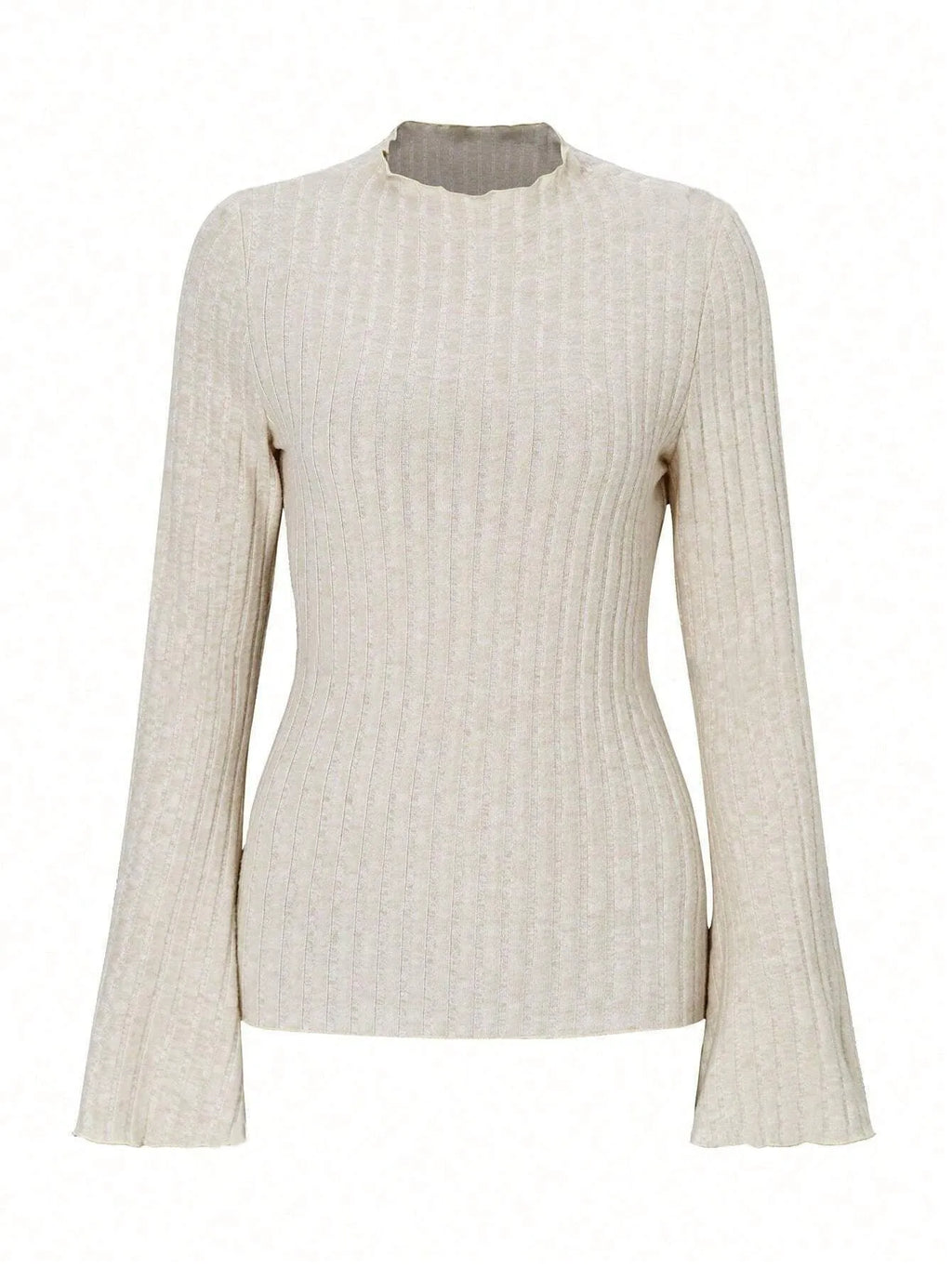 Long sleeve round neck top with sunken stripe pattern and lantern sleeves in black