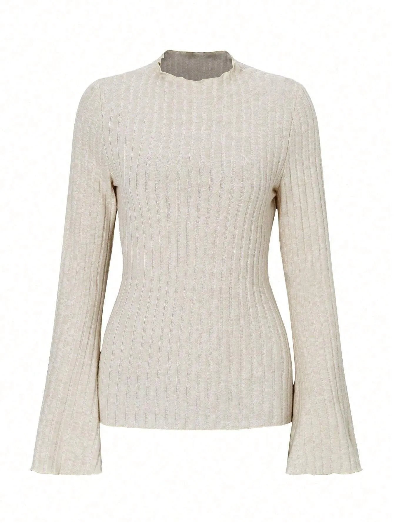 Long sleeve round neck top with sunken stripe pattern and lantern sleeves in black