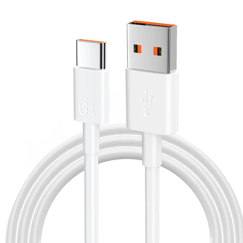 White 6A super fast charge data cable with Type-C connector, 1m length