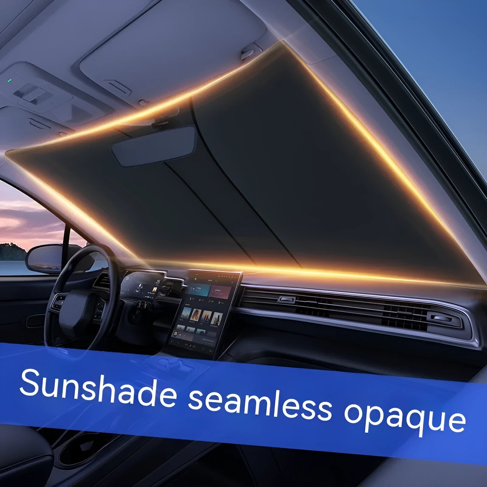 Car double ring front sun shield with NC fabric titanium silver glue construction